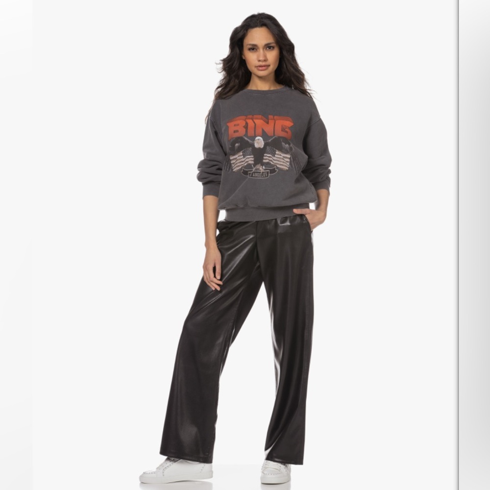 Anine Bing Kia Faux Leather Loose-Fit Pants, Black, Size S, New with Tags